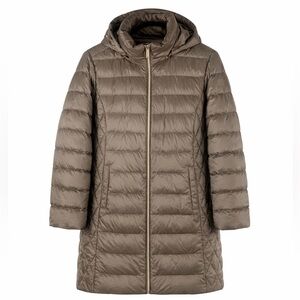 Michael Kors Down Filled Taupe Champagne Full Zip Quilted Puffer Hooded Coat XL